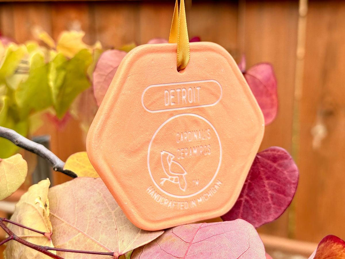 Michigan Collection: Detroit - Michigan Peach on White Porcelain