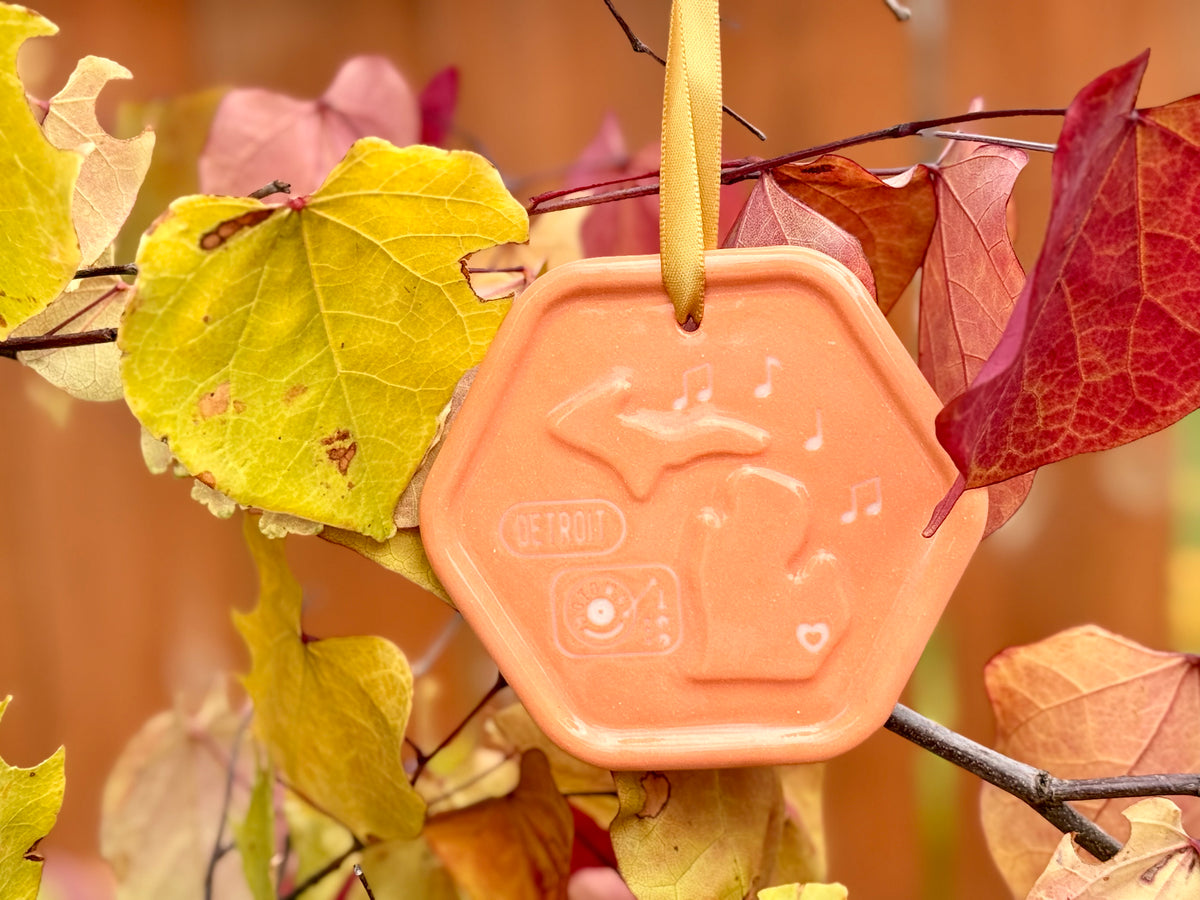 Michigan Collection: Detroit - Michigan Peach on White Porcelain